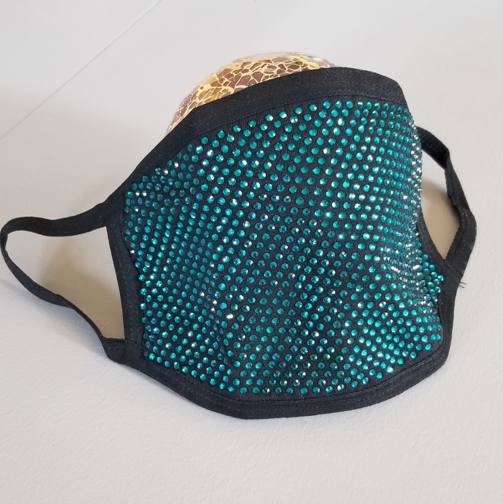 Teal Rhinestone Face Cover